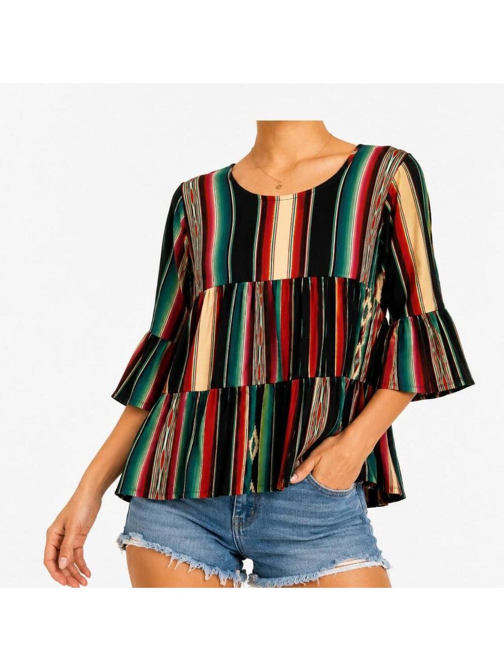 100% Cotton Tiered Tunic Top Boho Western